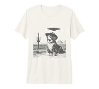 Funny Cowboy Dog Alien UFO Desert Cactus Western Scene Premium T-Shirt