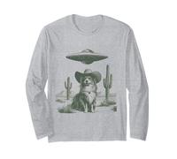 Funny Cowboy Dog UFO Desert Scene Alien Canine Western Long Sleeve T-Shirt