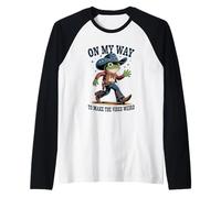 Funny Cowboy Frog On My Way to Make The Vibes Weird Raglan Baseball Tee