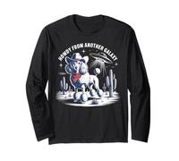 Funny Cowboy Poodle Howdy from Another Galaxy UFO Scene Long Sleeve T-Shirt