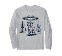 Funny Cowboy Poodle UFO Desert Aliens Encounter Scene Long Sleeve T-Shirt