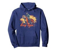Funny Cowboy Riding Tiger - Easy Tiger Pullover Hoodie, Adult Unisex, Navy Blue, XX-Large