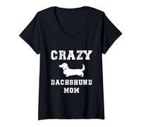 Funny Crazy Dachshund Mom Retro Vintage V-Neck T-Shirt