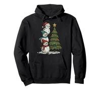 Funny Crazy Snowmen Topper Stack Decorating Christmas Tree Pullover Hoodie