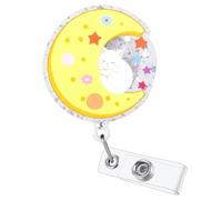 Funny Crescent Sleeping Cat Moon Nurse Badge Reel, Cute Retractable ID Badge Holder, Name Tag Badge Buddy for RN LPN MA Pediatric Psychiatric Night Shift Nurse Cat Lover Social Worker Nursing Student