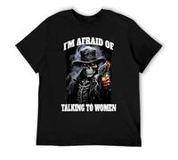 Funny Cringe Skeleton T-Shirt, I'm Afraid of Talking to Women Meme Tee for Socially Awkward Fans Black-Style S