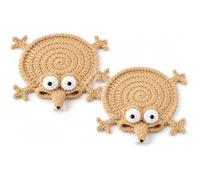 Funny Crochet Critter Mat Coaster, Handmade Style Animal Mug Rug, Cute Knitted Cup Mat for Coffee Table Desk Decor, Table Protection for Mugs and Tea Cups in Home Office ，Squirrel*2pcs