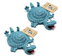 Funny Crochet Lizard Coaster, Handmade Animal Mug Rug Coaster, Cute 3D Amigurumi Drink Mat for Coffee Table Desk Home Decor Housewarming Gift (2 Blue)