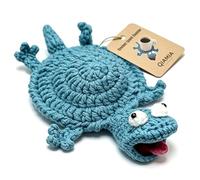 Funny Crochet Lizard Coaster, Handmade Animal Mug Rug Coaster, Cute 3D Amigurumi Drink Mat for Coffee Table Desk Home Decor Housewarming Gift (Blue)