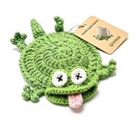Funny Crochet Lizard Coaster, Handmade Animal Mug Rug Coaster, Cute 3D Amigurumi Drink Mat for Coffee Table Desk Home Decor Housewarming Gift (Green)