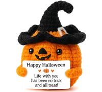 Funny Crochet Pumpkin Halloween Decorations Gifts for Kids Halloween Basket Stuffers Party Favors for Teen Girls Boys, Happy All Hallows Eve Card Gifts for Women Men, Handmade Knitting Pumpkin Decor