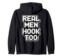 Funny Crochet Quote Pixel Style - Real Men Hook Too Zip Hoodie