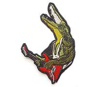 Funny Crocodile Rock and Roll Red Guitar Punk Rock Patches Appliques Fabric Decorating for Hat Cap Polo Backpack Clothing Jacket T-Shirt DIY Embroidered Iron On/Sew On Patch