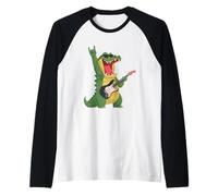 Funny Crocodile Rock Music Guitarist Retro Design Raglan Baseball Tee