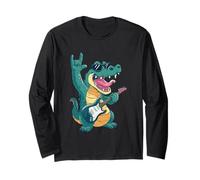 Funny Crocodile Rock Music Guitarist Sunglasses Design Long Sleeve T-Shirt