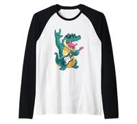 Funny Crocodile Rock Music Guitarist Sunglasses Design Raglan Baseball Tee