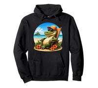 Funny Crocodile Sunglasses at the Beach, Tropical Flowers Pullover Hoodie
