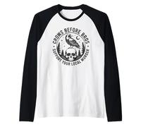 Funny Crows Before Bros Graphic Gothic Raven Skull Design Raglan Baseball Tee