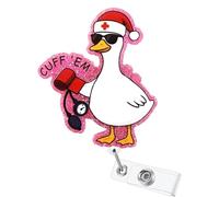 Funny Cuff ’EM Goose Badge Reel Nurse Badge Holder with Retractable Alligator Clip Cute Pink Glitter Doctor Nursing Name Tag Decoration for RN CNA LPN Medical Worker Student Teacher