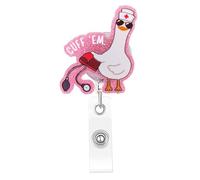 Funny Cuff 'Em Goose Nurse Badge Reel, Retractable, Acrylic, 24-Inch Cord, Alligator Clip, for RN LPN CNA MA Medical Workers Teachers (Pink)