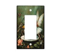 Funny Cup Robins Decorative Light Switch Cover Wall Plate 1 Gang Single Rocker, Fun Cute Rustic Vintage Fairy Electrical Faceplate for Kitchen Bathroom, Bird Switchcover Decor
