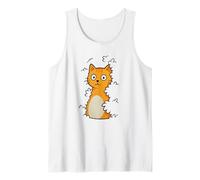Funny Curious Cat Emerging from a Bush Cartoon Style Tank Top