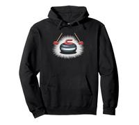 Funny Curling Player Mascot Animal Sweep Broom Cartoon Humor Pullover Hoodie