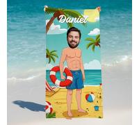 Funny Custom Beach Towel with Face & Name, Personalized Towel for Men, Great for Summer Swimming, Beach Days, Vacation & Gifts