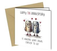 Funny Cute 10th Anniversary Card, Unique Design, 'Happy Tin Anniversary' 10 years down, forever to go #1734