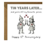 Funny Cute 10th Wedding Anniversary Card with Envelope for Him/Her, Happy Tin Anniversary 10 Year Wedding Anniversary Card Gifts for Husband Wife Couple Partner, Unique Tin Anniversary Design