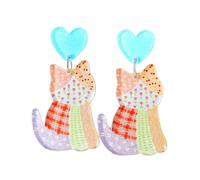 Funny Cute Acrylic Polka Dot Flower Printed Cat Earrings Handmade Resin Transparent Cartoon Cat Pets Animals Dangle Earrings for Women Cat Lovers Jewelry Gifts, Acrylic, No Gemstone