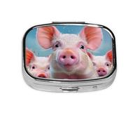 Funny Cute Animal Printed Square Pill Organizer with 2 Compartments, Portable Mini Pill Box Pill Case for Medicine, Vitamin, Fish Oil, Supplements