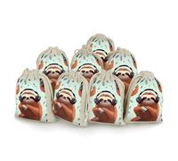 Funny Cute Animal Sloth Music Bunches Pocket Cotton And Hemp with Drawstring 8 Pieces Reusable Gift Bags Jewelry Pouch for Wedding DIY Craft Party (4.9 X 6.7 Inch)