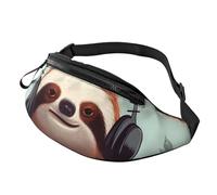 funny Cute Animal Sloth Music Fanny Pack for Men Women, Waterproof Sports Waist Bag Fashion Belt Bag Crossbody Bags Hip Bum Bag with Adjustable Strap Large Sling Bag Purse for Travel Hiking