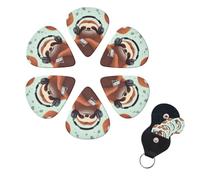 funny Cute Animal Sloth Music Guitar Picks 6 Pack, 0.71mm Thickness Celluloid Bass Pick with Leather Guitar Pick Holder Keychain Abstract Art Pics Plectrum for Acoustic Electric Guitar, Ukulele, Bass