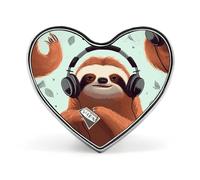 Funny Cute Animal Sloth Music Heart Shape Lapel Pin Personalized Pinback Button Badges Retro Punk Button Pin Kawaii Heart Badges for Men Women Clothes Bags Hats & Gift