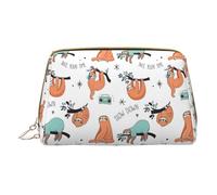 Funny Cute Animal Sloth Music Leather Hand-Held Zipper Makeup Bag Storage Bag Portable Lipstick Pouch Toiletry Bag