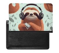 Funny Cute Animal Sloth Music Passport Holder,Compact Lightweight Waterproof Passport Cover, Portable Stylish Travel Wallet Accessories for Women Men