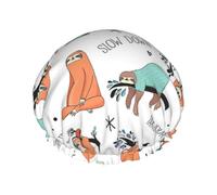 funny Cute Animal Sloth Music Printed Bathing Hats, Dual Layer Reusable Headgear, Large Hair Cover For Daily Skin Care