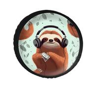 Funny Cute Animal Sloth Music Spare Tire Cover PVC Leather Spare Wheel Cover Dustproof Waterproof Jeep Tire Cover for 32inch Camper, RV Trailer, Truck, SUV Fit Diameter 28-34 Inch