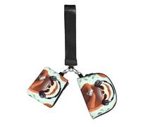 Funny Cute Animal Sloth Music Wristlet Keychain Wallet Pouch with Strap Double Zipper Small Coin Purse Portable Wrist Bag for Travel Gym Daily Use