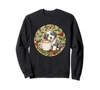 Funny Cute Bearded Collie Puppy Dog with Cup of Coffee Sweatshirt