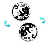 Funny Cute Black Cat Cartoon Clean Dirty Dishwasher Magnet, Universal Kitchen Flip Sign Indicator, Double Sided Kitchen Dish Refrigerator Magnet Flip with Magnetic Plate for Mother's Day (CAT D)