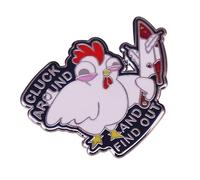 Funny Cute Brooch Pin Metal Cluck Around And Find Out Duck Cat Chicken with Knife Enamel Pin Cluck Brooch Angry Chicken Badge, Alloy Steel Metal, no gemstone