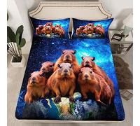Funny Cute Capybara Bed Sheet Set Galaxy Capybaras Fitted Sheet Cartoon Capybara Bedding Set Kawaii Bedroom Decor Capybara Bed Cover With 2 Pillow Case Double