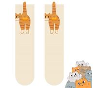 Funny Cute Cat Socks with Balls, Cute Cotton Cat Ball Crew Socks, Personalized Novelty Gifts (UK, Alpha, One Size, Regular, Regular, White)