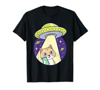 Funny Cute Cat Taking Selfie with UFO T-Shirt