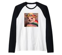 Funny Cute Chihuahua Dog Sombrero Blurry Meme Humor Raglan Baseball Tee