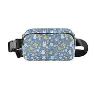 Funny Cute Colorful Faces Of Cats on Blue Cartoon Men Women Cute Fanny Pack Waist Bag for Travel Vacation Running, Cute Bunny Rabbit Duckling Spring Bloomy Happy Easter, One Size