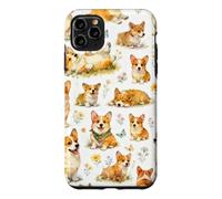 Funny Cute Corgi Happy Kawaii Dogs And Floral Pattern Case for iPhone 11 Pro Max